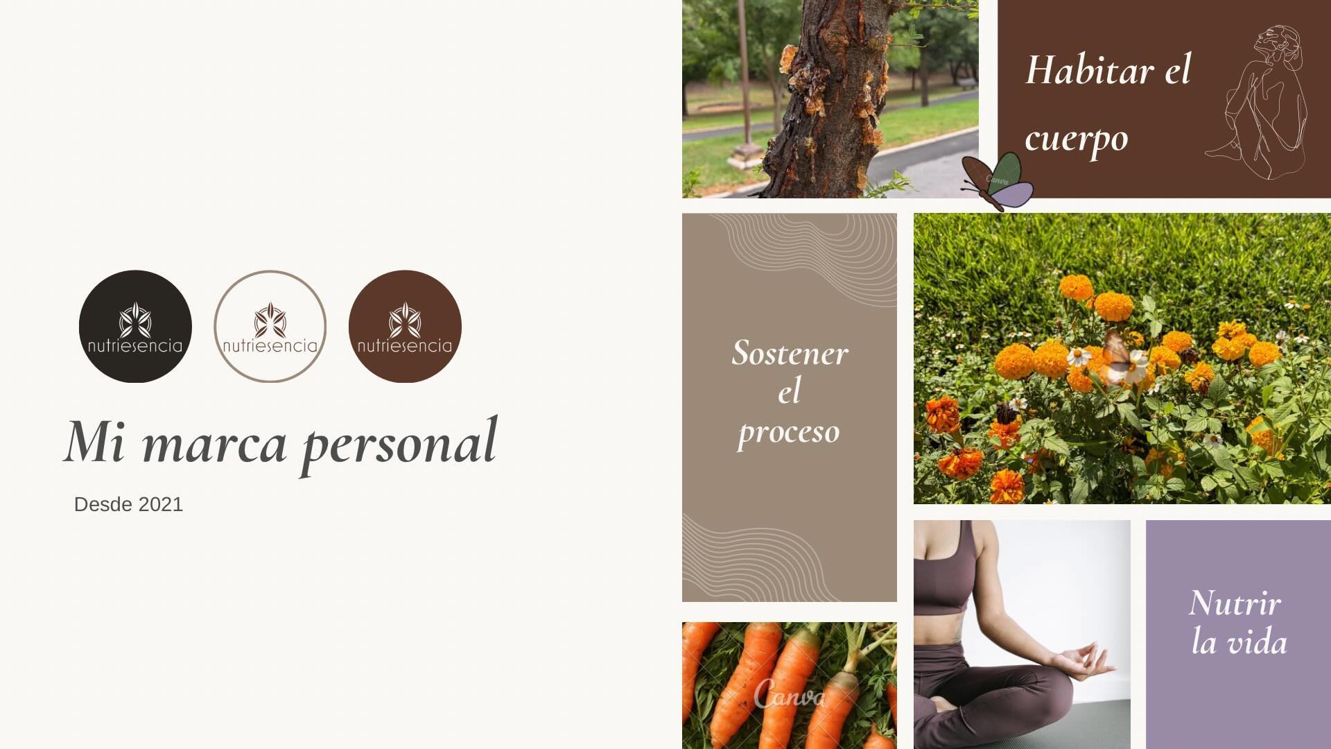 Nutriesencia — construcción de marca personal: logotipo, paleta y dirección visual